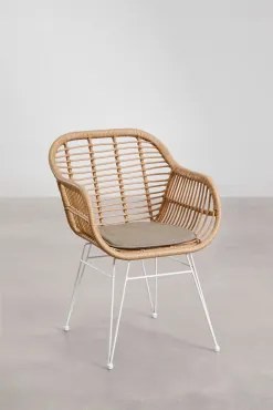 Cadeira De Jardim Com Apoios De Braços Em Rattan Sintético Zole Branco & Castanho Moka - Sklum