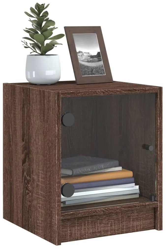 Mesa de cabeceira c/ porta vidro 35x37x42 cm carvalho castanho