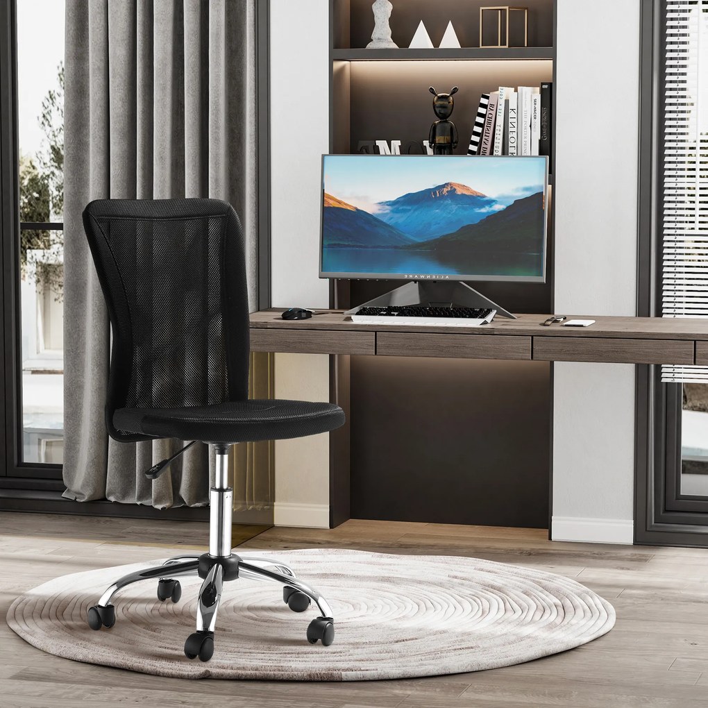Cadeira de Escritório de Malha Giratória sem Apoio para os Braços com Altura Ajustável Carga 43x58x90-100 cm Preto