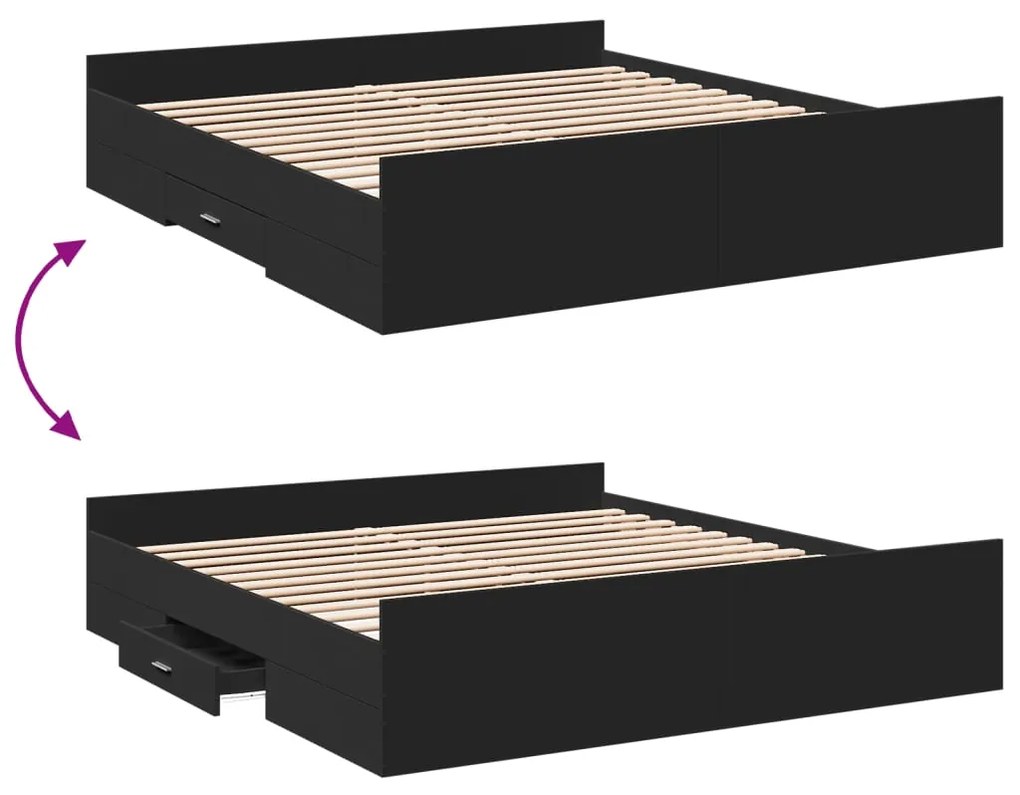 Estrutura de cama c/ gavetas 200x200 cm derivados madeira preto