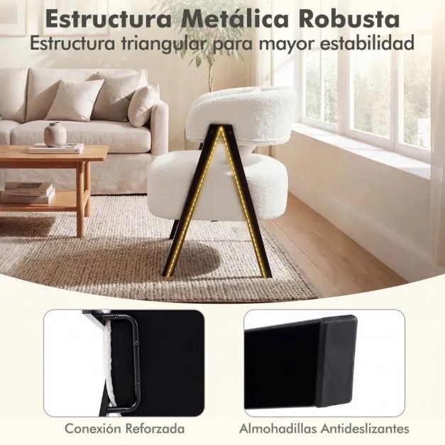 Poltrona Barrel Estofada em Couro Sintético Almofada Lombar Pernas em Metal branca