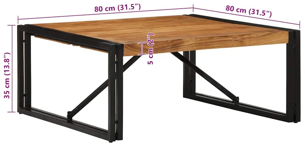 Mesa de centro 80x80x35 cm madeira de acácia maciça