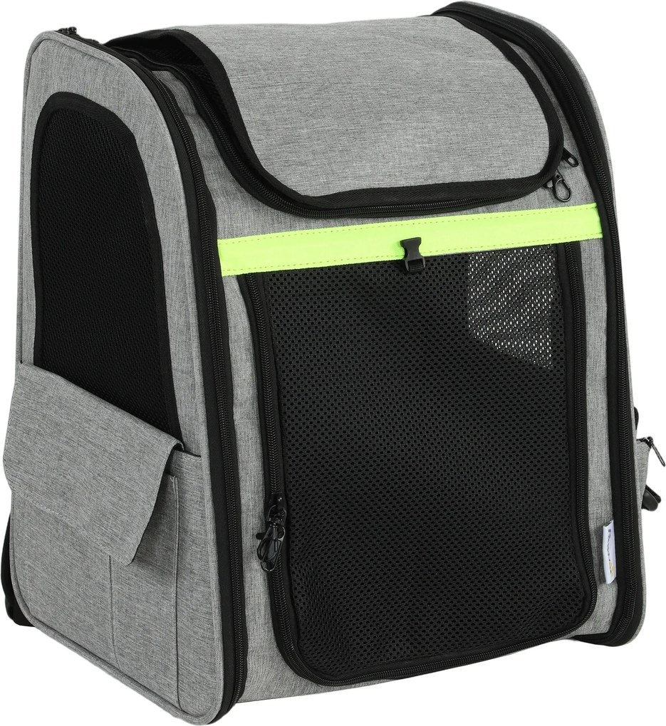PawHut Caixa para cães expansível com 5 bolsos e faixa refletora para cães até 10 kg 33,5x28x42cm Cinza claro | Aosom Portugal