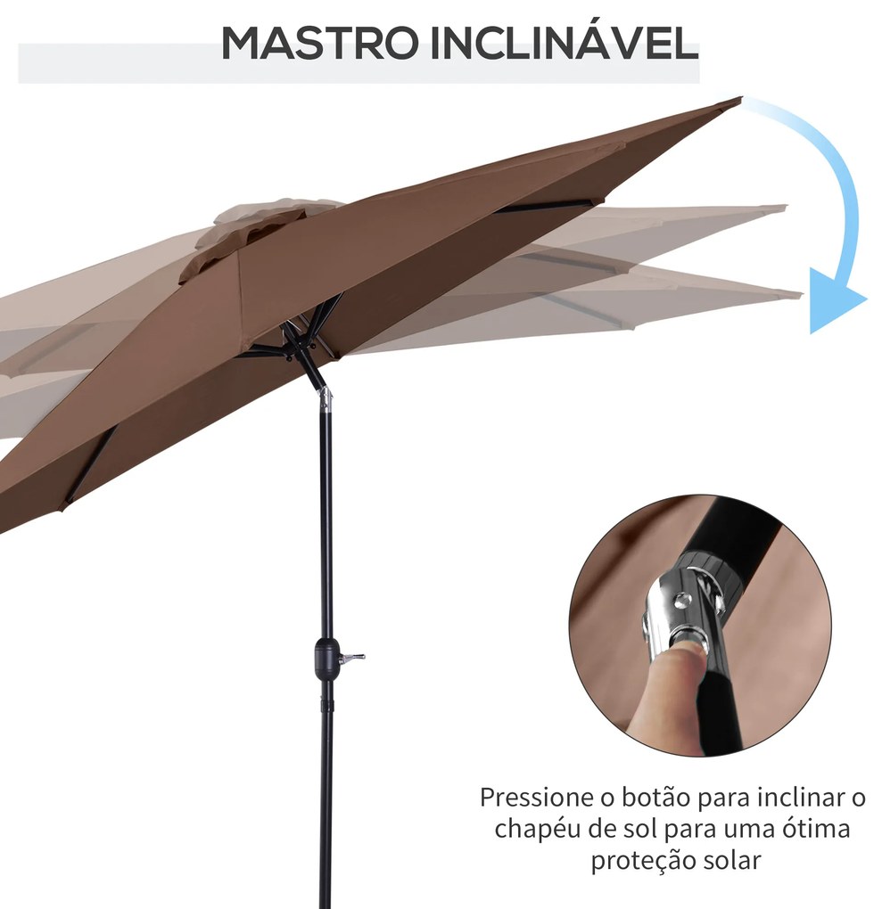 Chapéu de Sol de Jardim Ø295x250cm com Manivela Chapéu de Sol Exterior com Mecanismo de Inclinação e Mastro Desmontável de Metal para Terraço Piscina