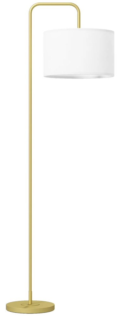 HOMCOM Candeeiro de Pé Moderno Lâmpada E27 Máx. 40W com Ecrã de Linho e Interruptor de Pé 64x38x163,5 cm Branco e Dourado | Aosom Portugal