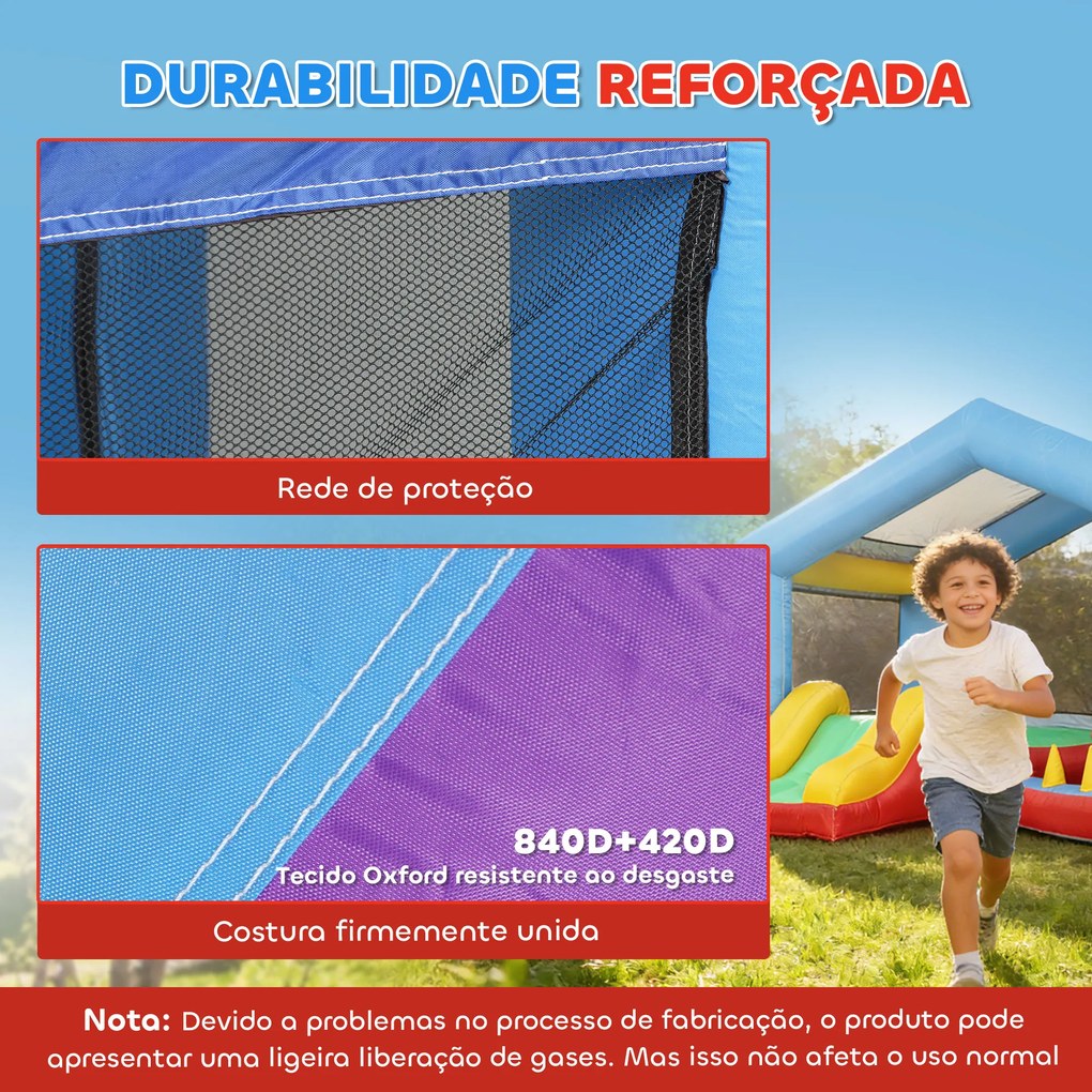 Castelo Insuflável para Crianças com Escorrega Cama Elástica Piscina de Bolinhas Jogo de Aros Toldo e Bolsa de Transporte 290x230x200 cm Multicor