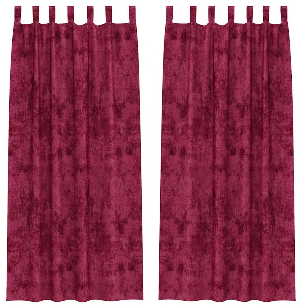 Cortinas de Veludo 2 peças com Ilhós Vermelho Vinho 245x140 cm