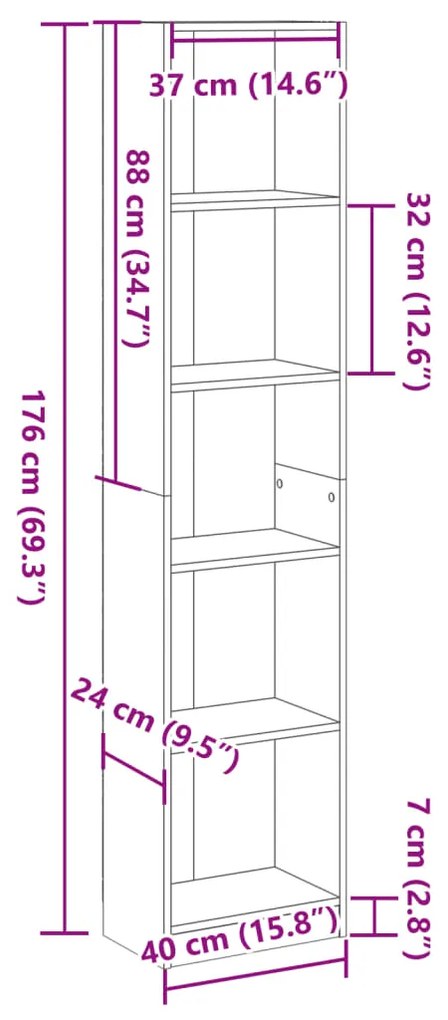 Estante 40x24x176 cm derivados de madeira cinzento sonoma
