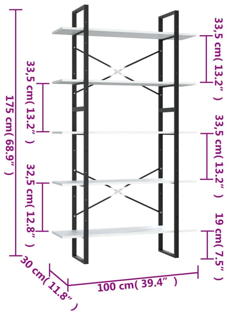 Estante Zaira com 5 Prateleiras - Branco e Preto - Design Industrial