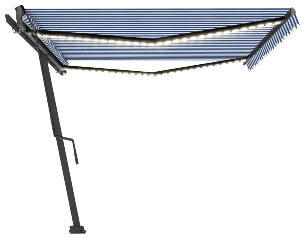 Toldo retrátil manual com LED 500x300 cm azul e branco