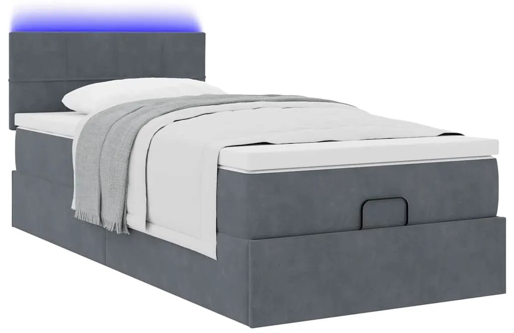 Estrutura cama otomana colchão 90x190 cm veludo cinzento escuro