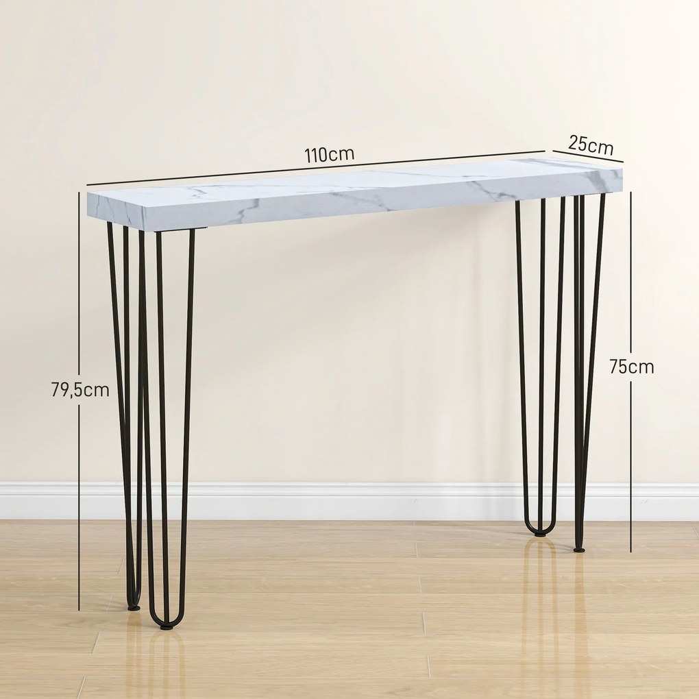 Mesa Consola Moderna Mesa de Entrada com Patas de Aço Anti-Tombo Móvel de Entrada 110x25x79,5 cm Branco