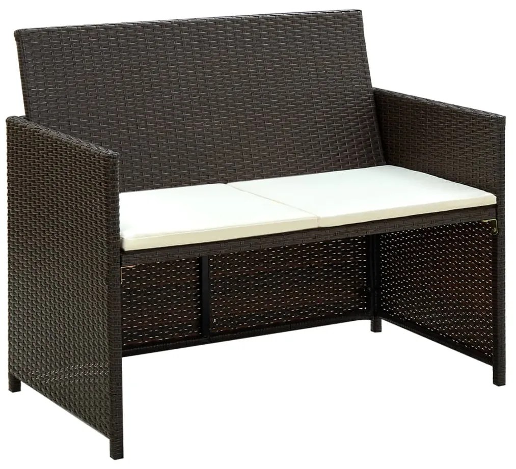 43911 vidaXL Sofá de jardim de 2 lugares com almofadões vime PE castanho