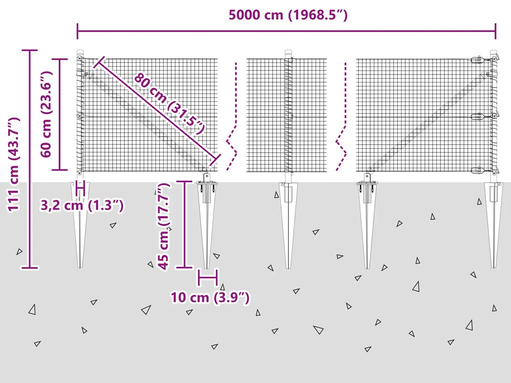 Cerca de Arame Soldado com 13 Postes de Espinho Verde 0.6x50 m Aço