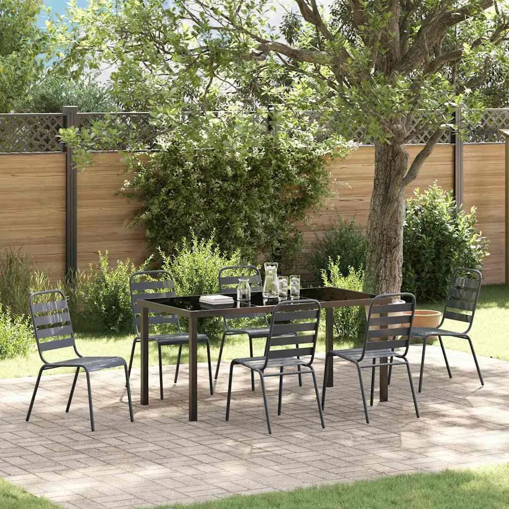 vidaXL Conjunto de Jantar de Jardim 7 Peças Cinza Escuro em Aço