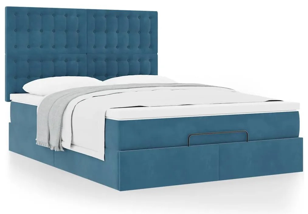 Estrutura cama otomana colchões 140x190 cm veludo azul escuro