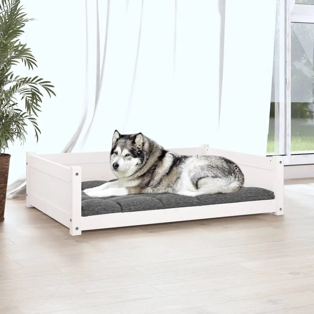 Cama para cães 105,5x75,5x28 cm madeira de pinho maciça branco