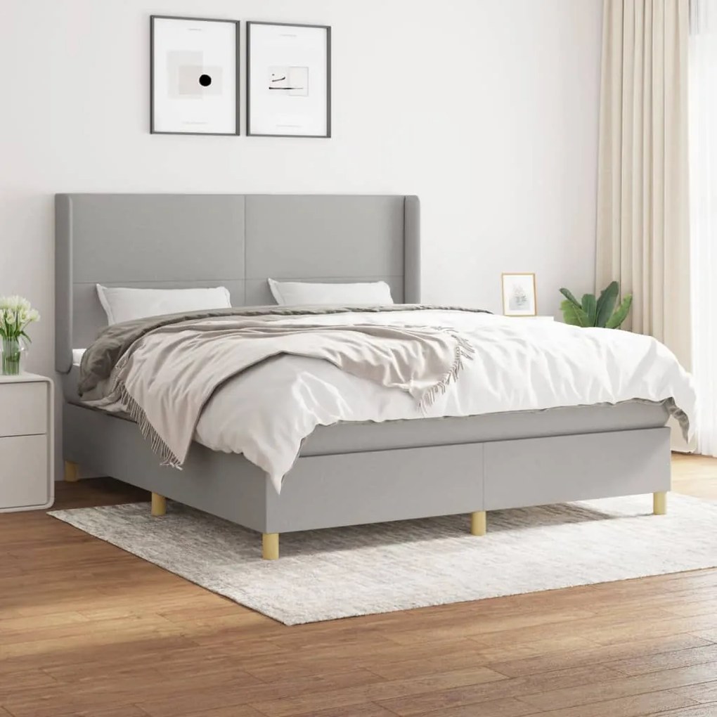 vidaXL Cama com molas/colchão 160x200 cm tecido cinzento-claro