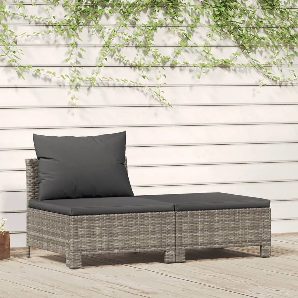 2 pcs conjunto lounge de jardim c/ almofadões vime PE cinzento