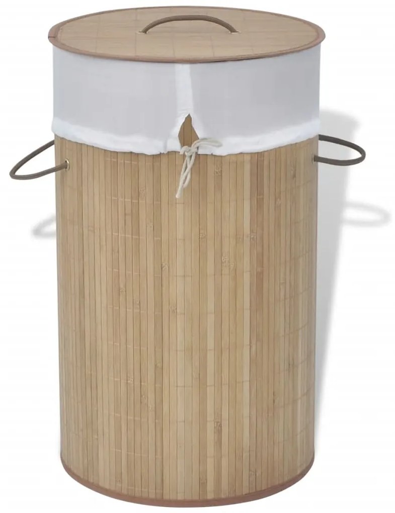 Cesto redondo para roupa suja bambu natural