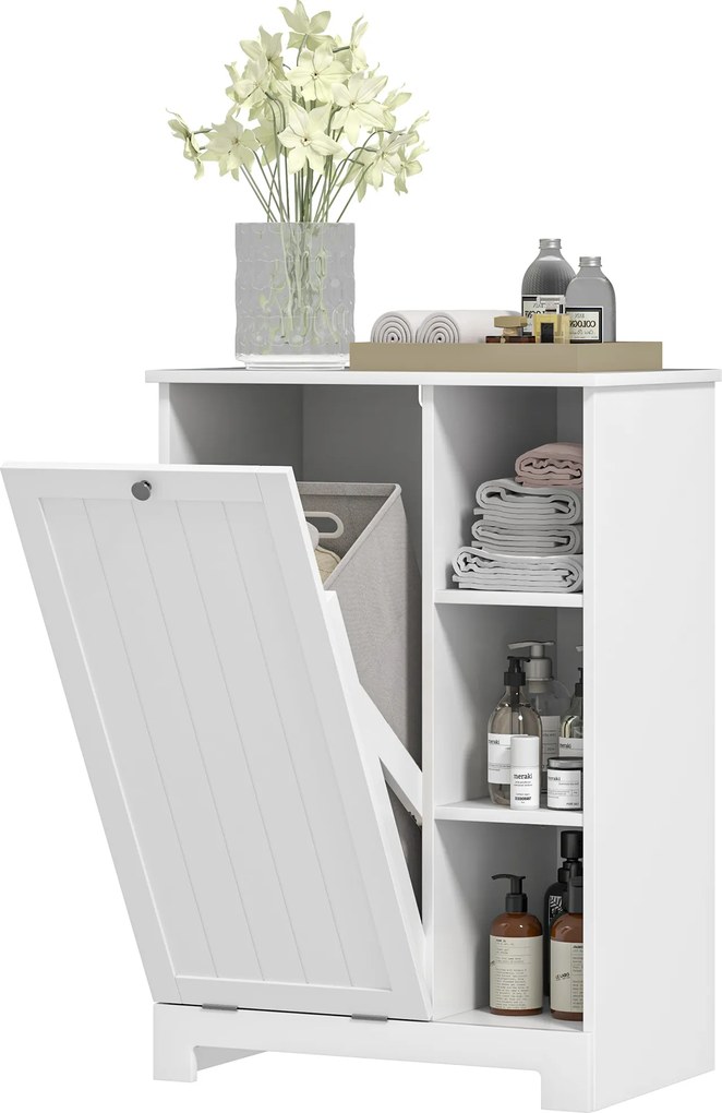Móvel Casa de Banho com Cesto para Roupa Móvel Auxiliar Casa de Banho com Prateleiras Abertas e Cesta Amovível 60x38x86 cm Branco