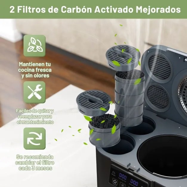 Compostador elétrico de 4 L para cozinha Máquina de compostagem inteligente com tampa autolimpante Ecrã LED preto