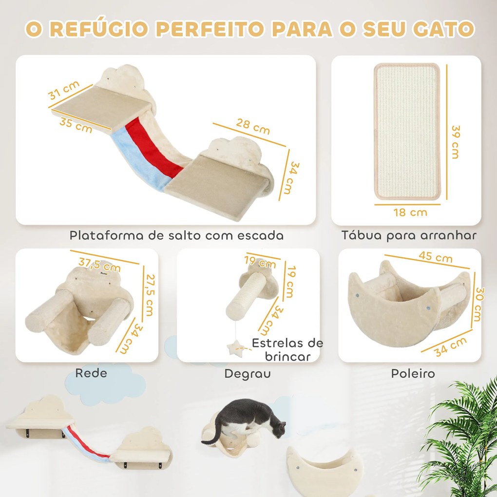 PawHut Conjunto de Prateleiras de Escalada para Gatos de 6 Peças Tema