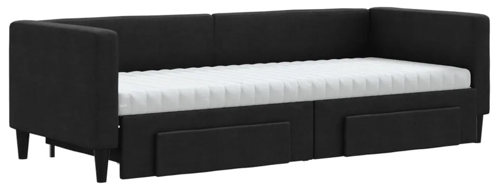 Sofá-cama com gavetão e gavetas 80x200 cm tecido preto
