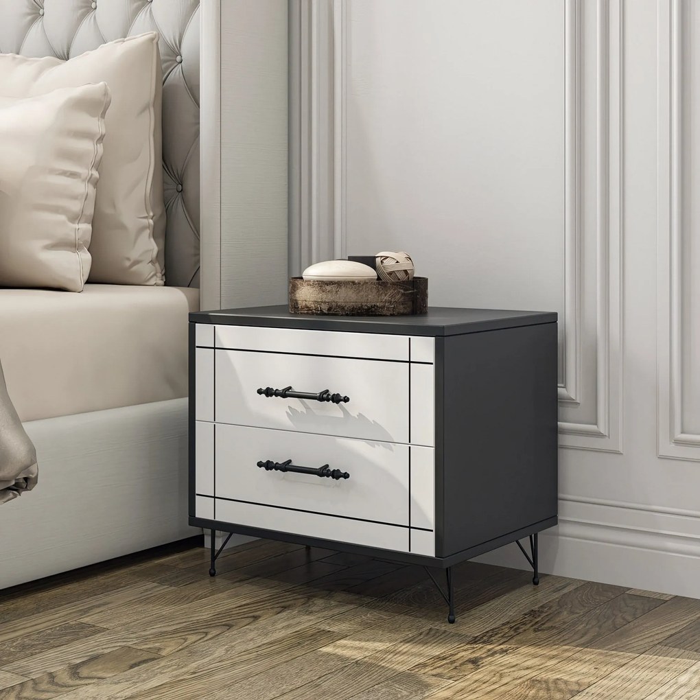 Mesa de Cabeceira Night – Branco/Preto – 50x55x40 cm