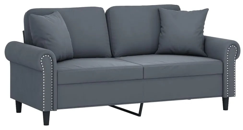 Sofá 2 lug. c/ almofadas decorativas 140 cm veludo cinza-escuro
