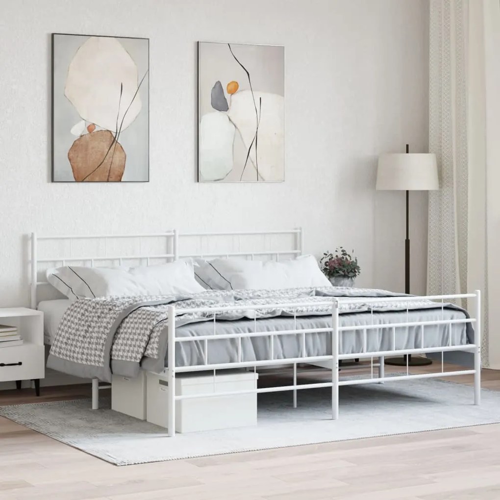 Estrutura de cama com cabeceira e pés 200x200 cm metal branco