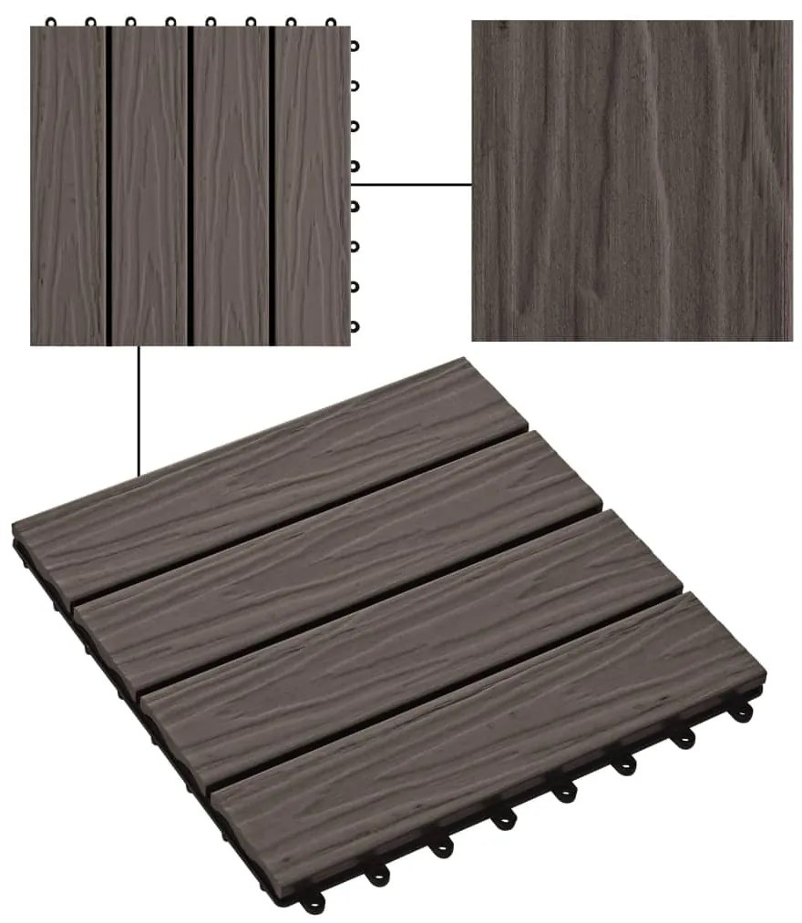 Ladrilho pavimento relevo profundo 11 pcs WPC 1m² cast. escuro