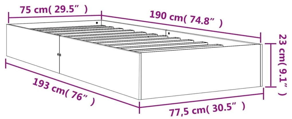 Cama sem colchão 75x190 cm madeira de pinho maciça castanho-mel