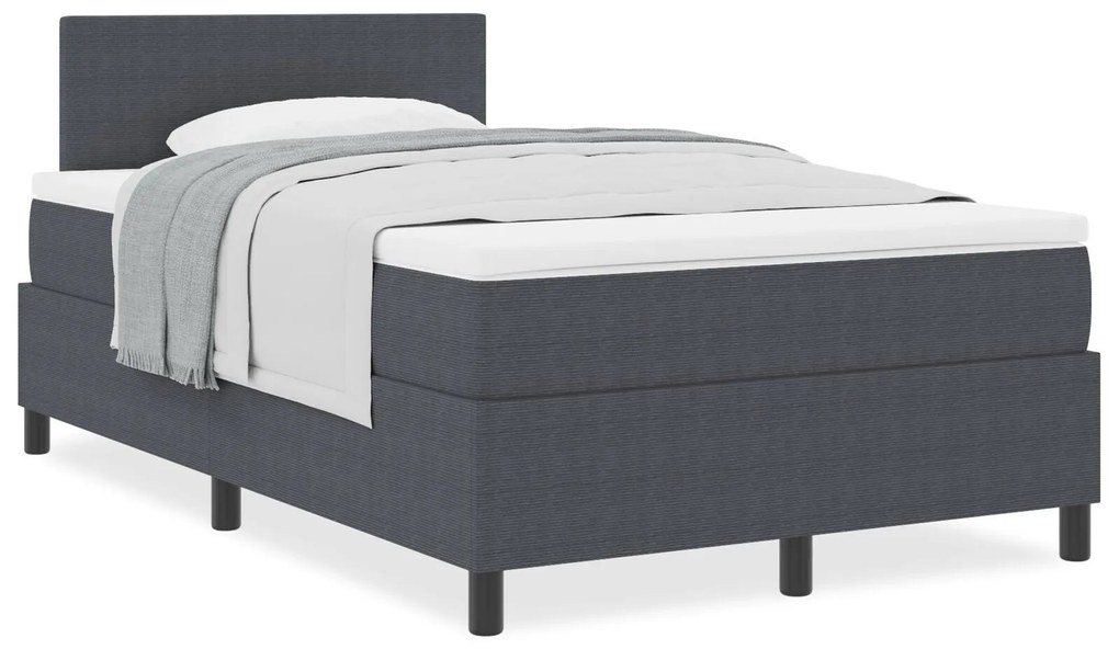 Cama Box Spring com Colchão Cinza Escuro 120x200 cm Tecido de Corduroy