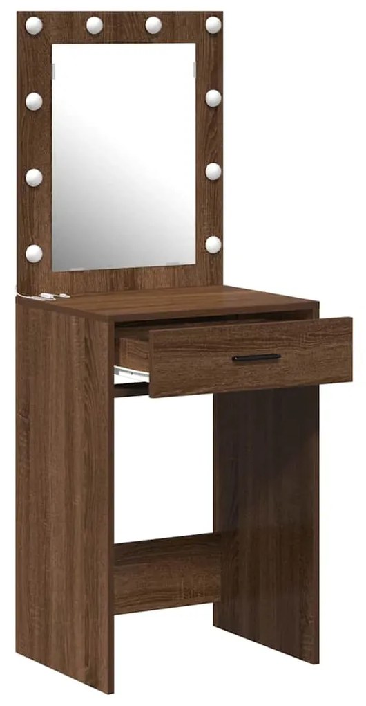 Mesa de Maquiagem vidaXL com Luzes LED Castanho Carvalho 50x41x135 cm