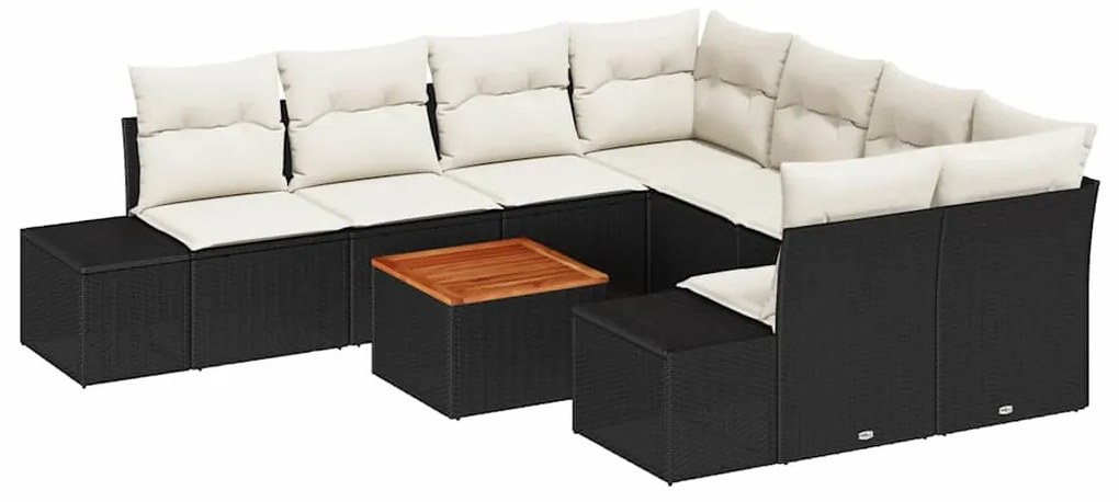 Conjunto de Sofás de Jardim 9 pcs Preto, branco 55 x 55 x 37 cm