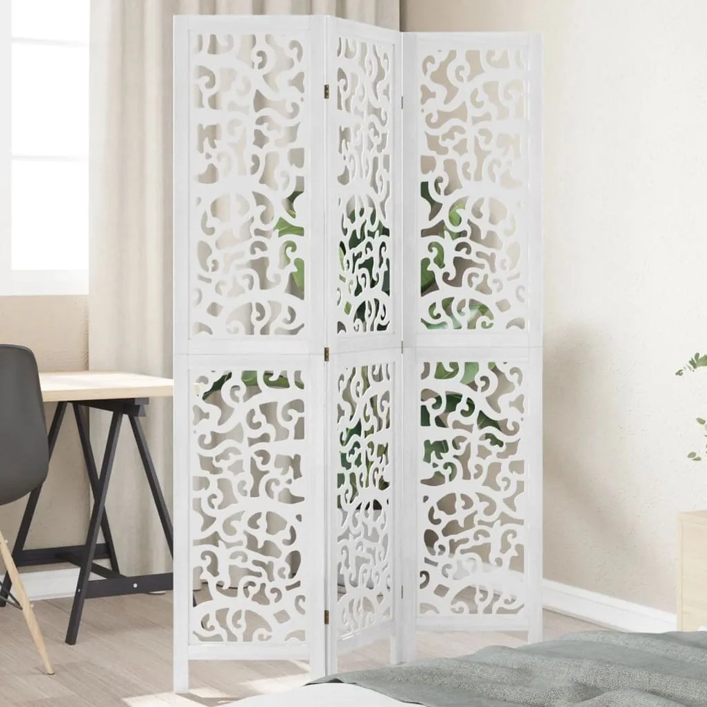 vidaXL Biombo com 3 painéis madeira de paulownia maciça branco
