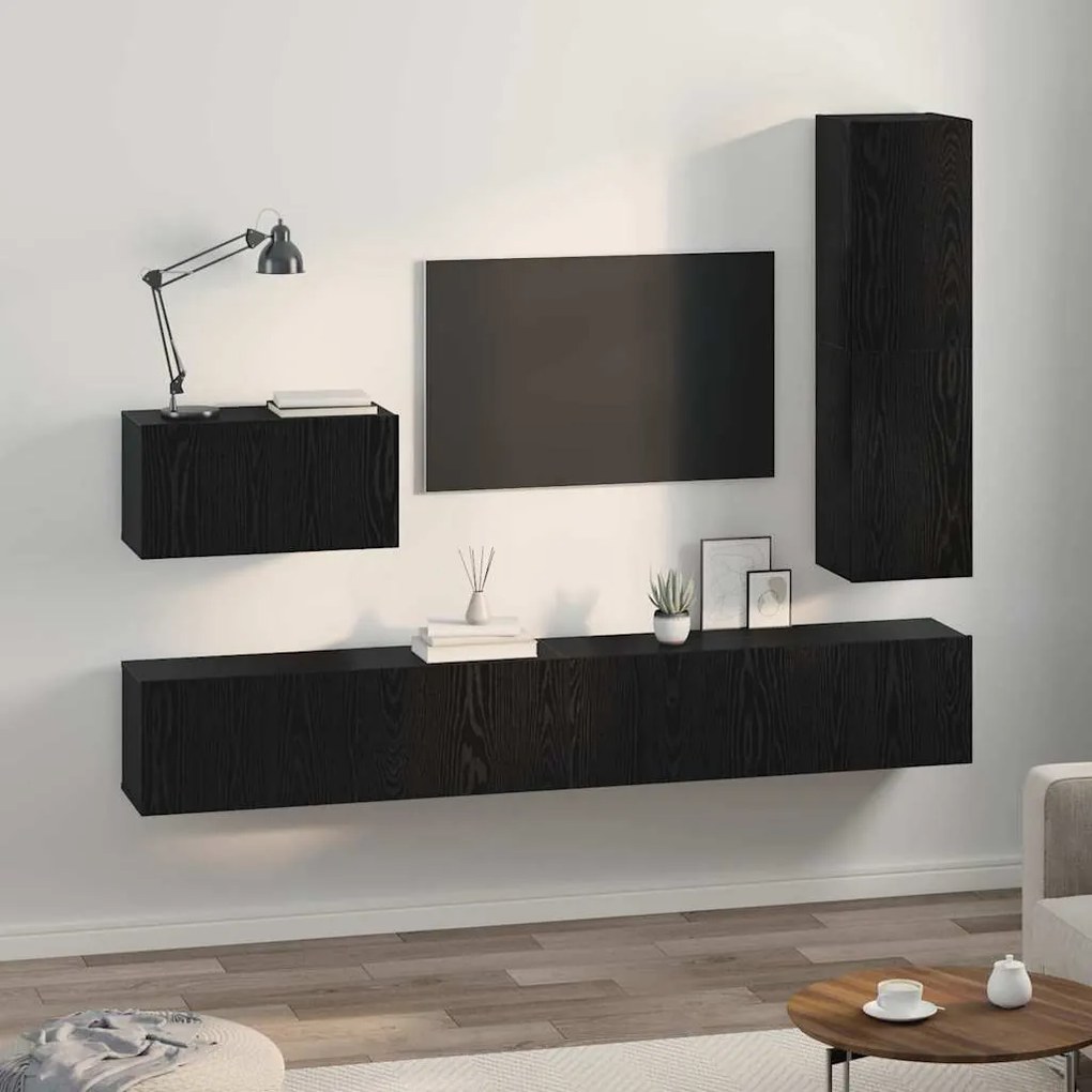 Conjunto de móvel de TV 4 pcs Carvalho Preto 30.5 x 30 x 110 cm
