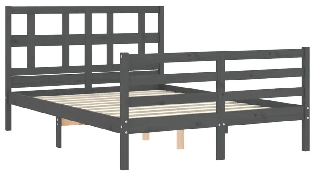 Estrutura de cama com cabeceira 140x190 cm madeira maciça cinza