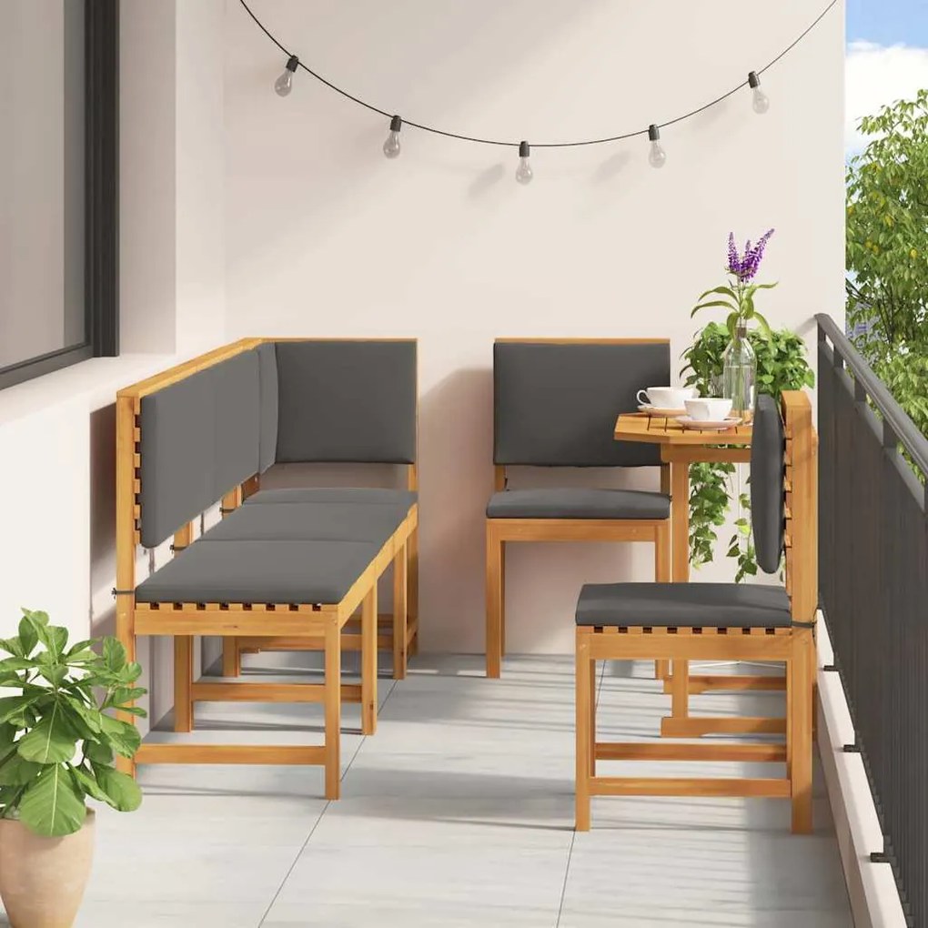 Conjunto de Jantar para o Jardim com 6 Peças e Almofadas em Madeira Só
