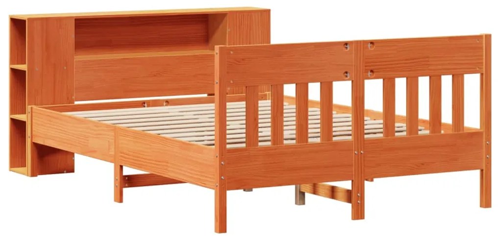 Cama c/ estante sem colchão 120x190cm pinho maciço castanho-mel