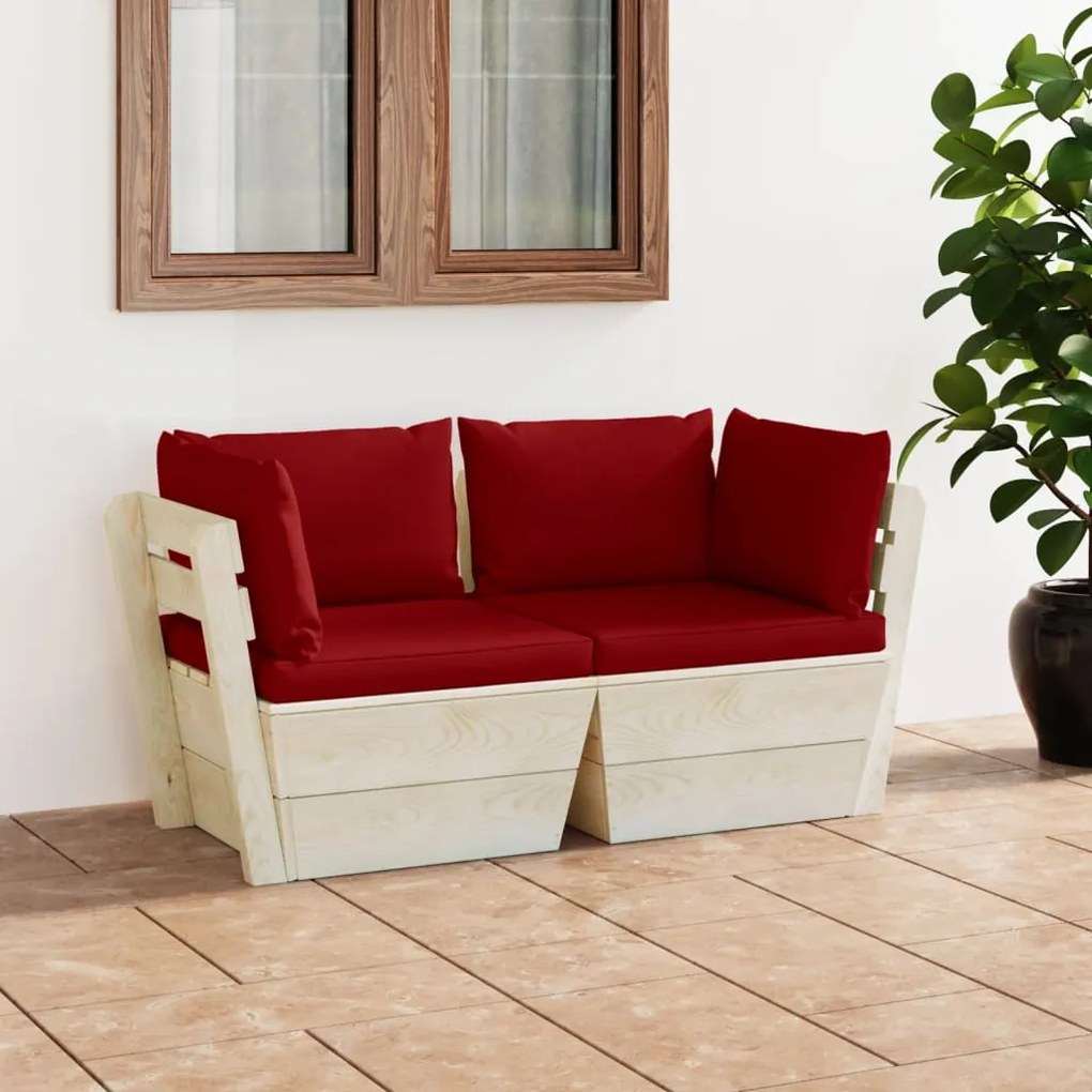 vidaXL Sofá paletes 2 lugares p/ jardim c/ almofadões madeira de abeto