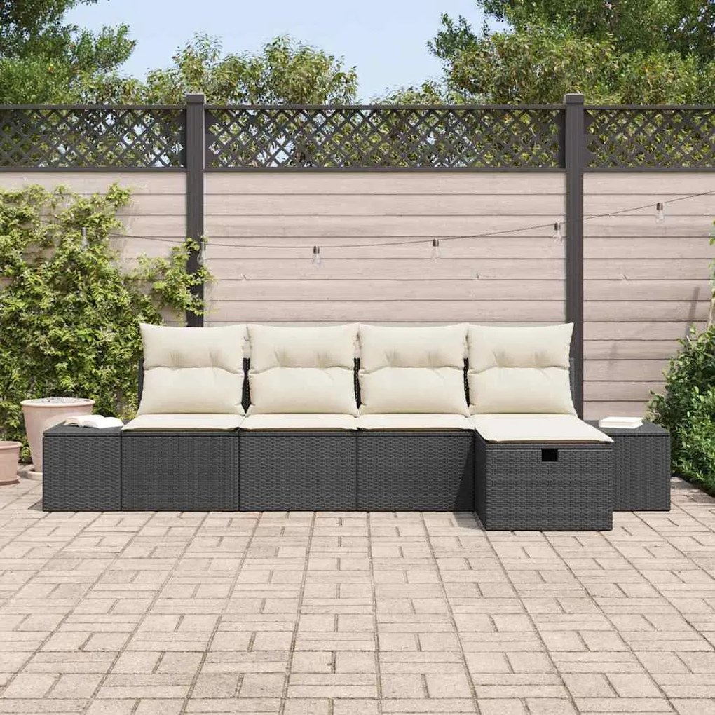 Conjunto de Sofá de Jardim com Almofadas Preto Rattan Poly