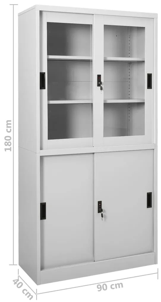 Armário escritório porta deslizante 90x40x180cm aço cinza-claro