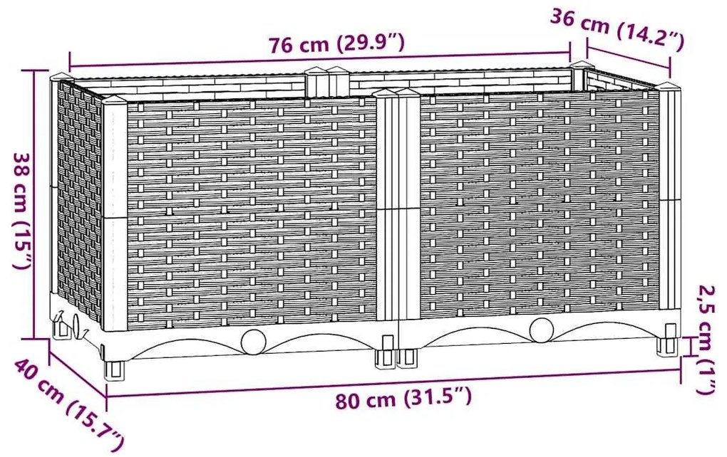 Canteiro elevado 80x40x38 cm polipropileno