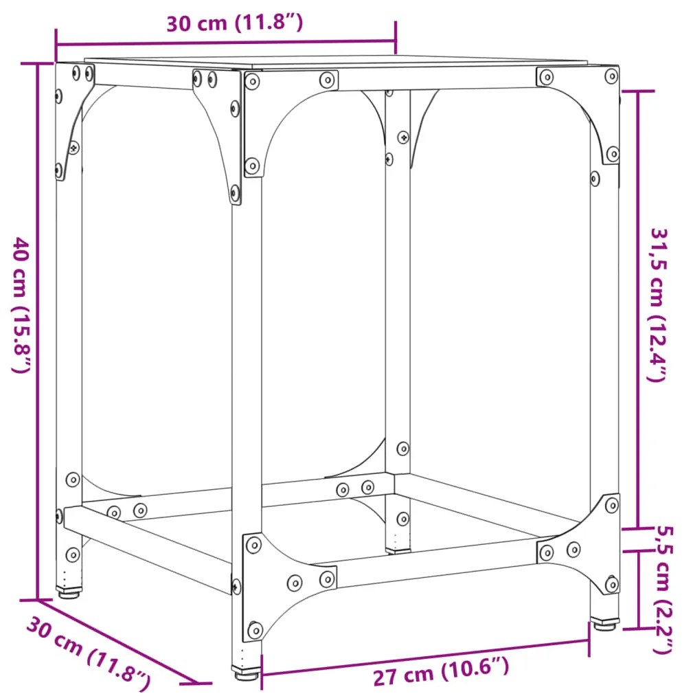 Mesa de centro c/ topo em vidro transparente 30x30x40 cm aço