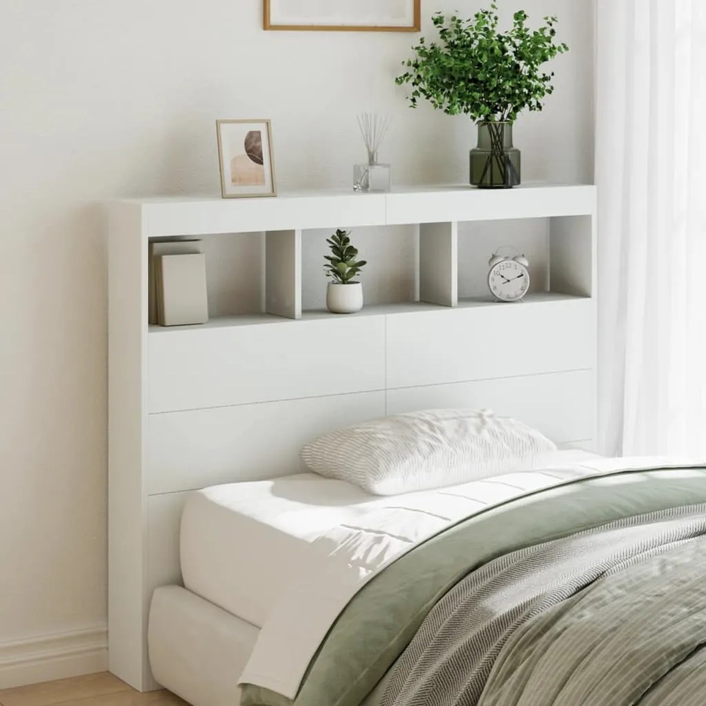 Armário de cabeceira com luzes LED 120x17x102 cm branco