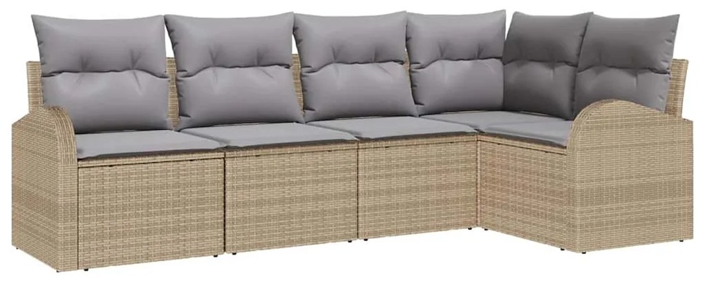 Conjunto de Sofá de Jardim vidaXL 5 Peças com Almofadas Bege de Rattan