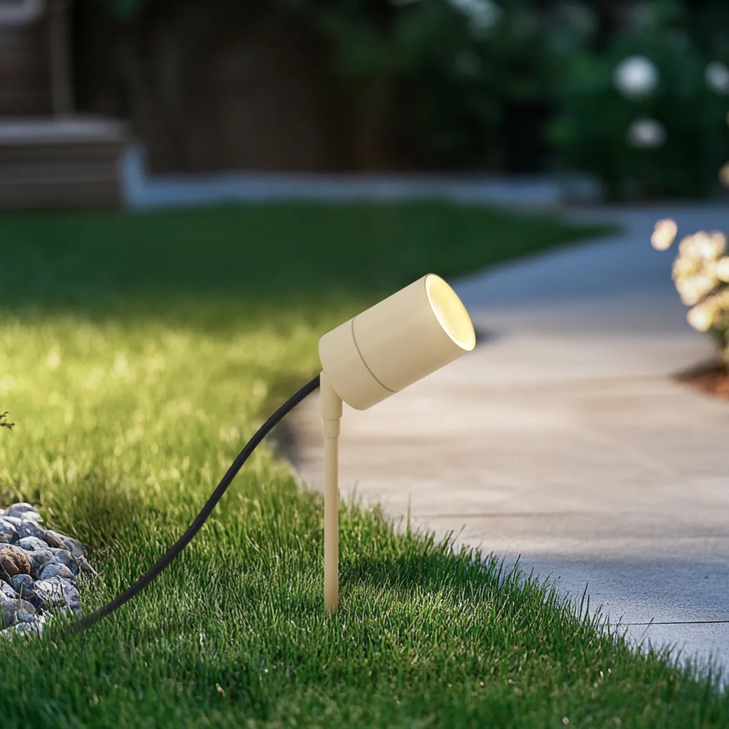Foco de Jardim Bege GU10 50mm Ajustável IP44 Incl. Cabo e Ficha - Solo