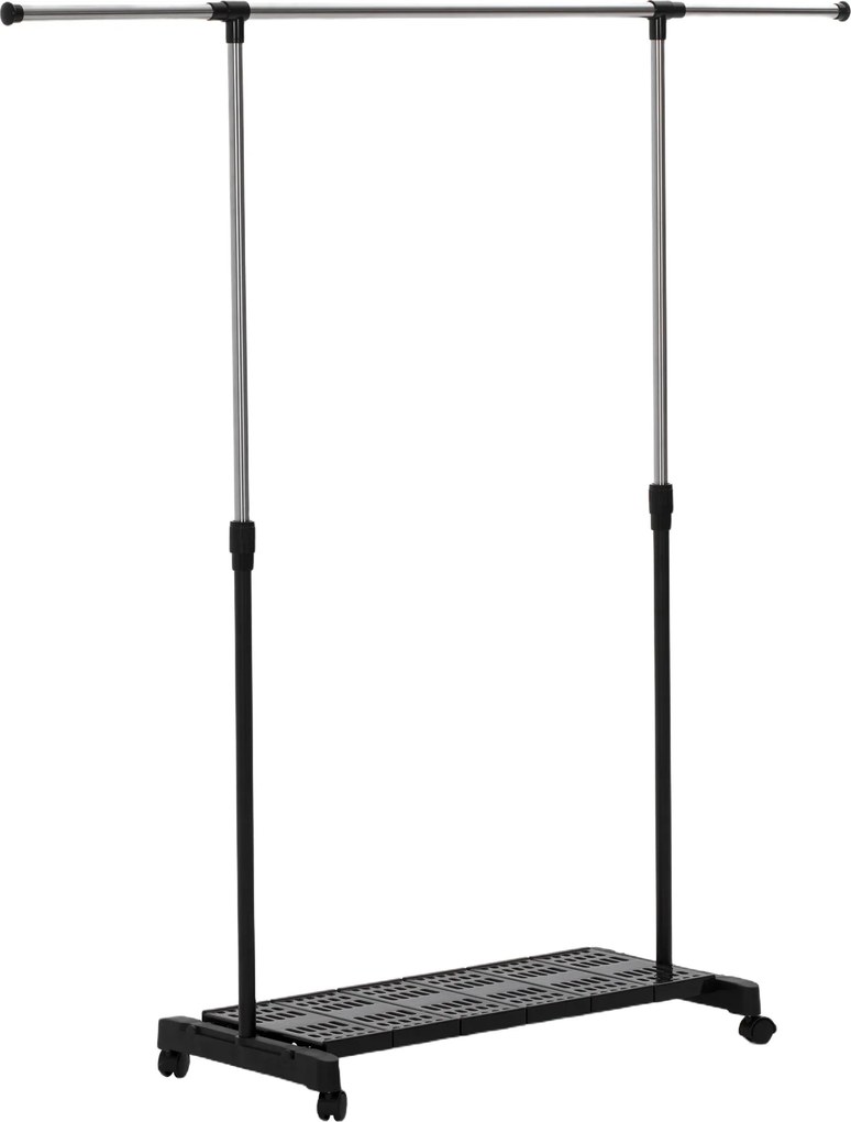 HOMCOM Charriot com Rodas com Barra de Aço Inoxidável e Prateleira para Sapatos Altura Ajustável 94-159x42x93-168 cm Preto | Aosom Portugal